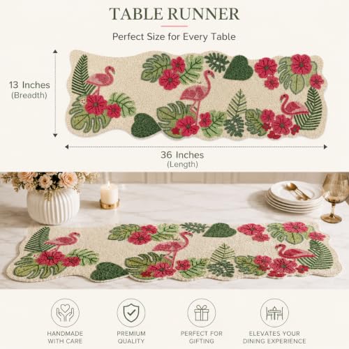 Image of Beautiful Beaded Table Runner - Pink Swan Design, 13 x 36 Inches, Pack of 1 | Handcrafted Craftsmanship for Dining, Center Table, Thanksgiving & Festive Decor