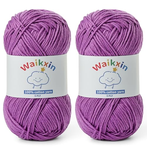 Image of Cotton Yarn for Crocheting - 262.4yds / 3.52oz Baby Yarn for Crocheting Soft - 100% Milk Cotton Yarn 5 Ply Crochet Amigurumi Yarn for Crafts&Puzzle /Socks /Hats(2 Deep Purple)
