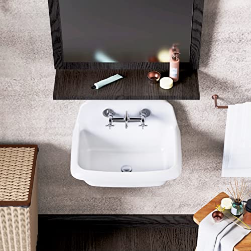 Ellai 24 Inch Wall Mounted High Back Kitchen Sink White Porcelain Utility Sink 6 Gallon Farm Sink Ceramic Laundry Sink, 8 In Centers, 24” X 17” X 15” #TOP3