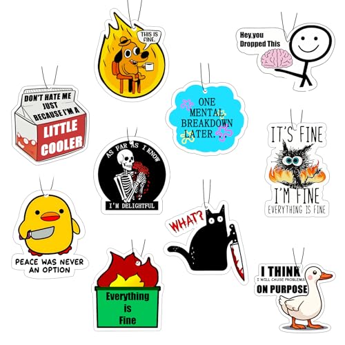 10Pcs Funny Car Air Freshener Hanging Decor Cute Accessories for Auto Interior Funny Mirror Decor Hanging Cars Freshener Interior Gift for Men Women