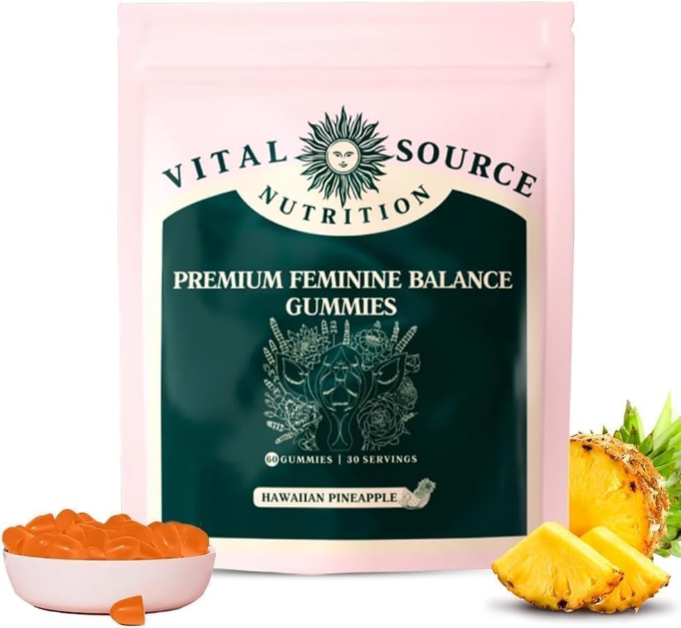 Aimery VitaI Source Feminine Balance Gum-mies, GlutenFree, Vegan, Hawaiian Pineapple Flavor, 60 Counts 30 Servings (1)