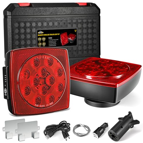 Image of Partsam 2PCS Wireless Magnetic LED Trailer Light Kit Square Portable Stop Turn Tail w / 7-Pin Plug Rechargeable 12-24V for Trucks RVs Tractors Towing
