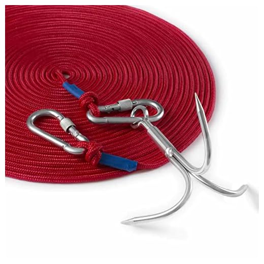 PIOSRTRR Grapple Hook with Rope-Includes Nylon Rope 6/8/10mm 50FT,Functional Grappling Hook and Double Carabiner,for Magnet Fishing/Drag/Tree Limb Removal