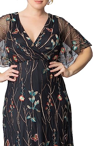 Kiyonna Women's Plus Size Floral Embroidered Elegance Evening Gown | Flattering Long Formal Mesh Dress w/Sleeves2