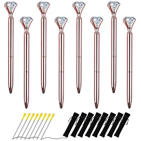 YZNlife Diamond Pen,8 pcs Rose Gold Pen with Big Diamond/Crystal,Metal Ballpoint Pen for Women Girls,Christmas Presents Cover