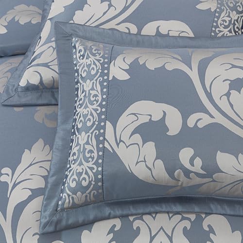 Chezmoi Collection Royale 7-Piece Jacquard Floral Comforter Set, Oversized King, Grayish Blue/Gray by Chezmoi Collection - Image 6