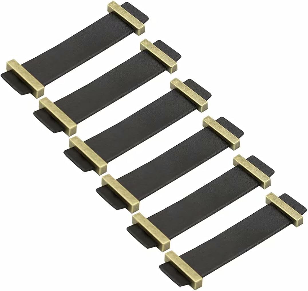 Kuayeocf Black 6 Pcs Zinc Alloy Handmade Leather Cabinet Dresser Handles Drawer Pulls Furniture(,Hole Distance 96 Mm)
