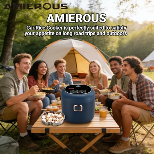 Image of 12V /24V /110V Rice Cooker Mini 2L Portable Multicooker 24h Keep Warm Small with Steam Tray Picnic Camping Travel For Car /Truck /Home (Blue)