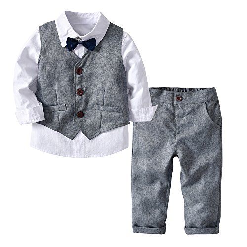 Fairy Baby Petits garçons 4pcs Costume Formel Smoking Tenue de Mariage Gentilhomme Size 100(2-3 Ans) (Gris foncé)
