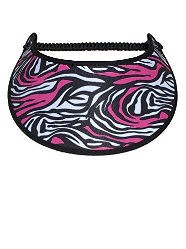 Pickleball - Fashion Fabric Foam Sun Visor for Women - The Sporty Look - Adjustable to Any Size Head - No Pressure & No Headache! | Zebra w/Pink, Black & White w/Trim Design