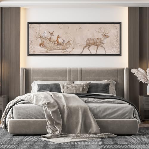 Image of MUDECOR Large Framed Canvas Print Wall Art Winter Sleigh for Living Room
