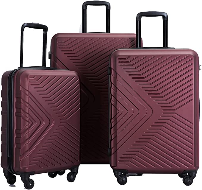 3-Piece Set Luggage Sets with Spinner Wheels, ABS Lightweight Suitcase with Two Hooks, Spinner Wheels, TSA Lock, 20’’/24’’/28’’ Luggage (Red)