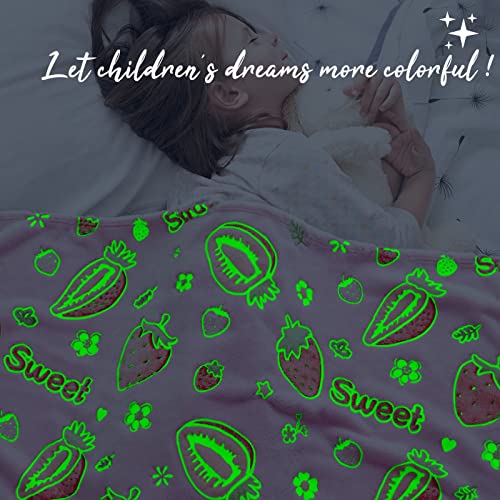 Image of REXEO Strawberry Blanket for Girls Kids, Strawberry Gifts for Teens 50 inchx60 inch | Toddler Blankets for Girls, Strawberry Decor Stuff for Bedroom, Glow in The Dark Blanket for Girls, Strawberry Themed Gifts