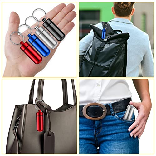 Sibba 4 stuks pillendoos, sleutelhanger, kleine pillendoos, outdoor, tablettdoos, draagbare metalen mini tablettenbox, waterdicht, luchtdichte pillendoos, medicijndoos, reizen, kamperen, - Afbeelding 6