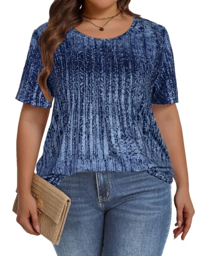 Image of Plus Size Tops for Women Summer Pleated Short Sleeve Shirts Casual Blouses
