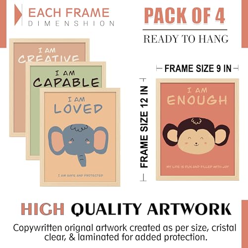 Image of Rousrie Motivational Animals Framed Painting For Kids Posters for Room Decoration, Set of 4 Black Frame Art Prints, Baby Posters for Living Room, A4 Size
