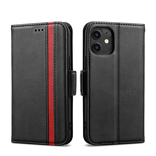 Rssviss for iPhone 12 Mini Case 5.4", Protective Leather Wallet Shockproof Magnetic Flip Phone Cover with Card Slots and Stand for iPhone 12 Mini 5.4"-Black