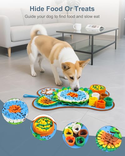 Image of Snuffle Mat for Dogs 25x17in Slow Feeder Squeaker Washable | Snuffle mat for puppies, cats, rabbits. Mental stimulation toy, built-in squeaker, machine washable, blue