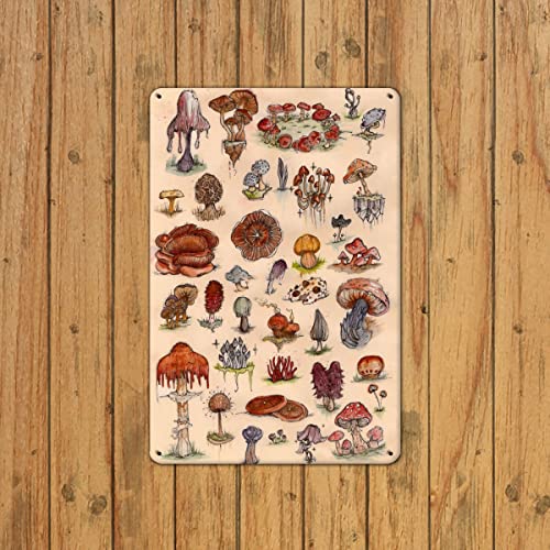Mushroom Poster Chart Education Fungus Botany Metal Tin Sign Different Breeds Retro Vintage Farm Courtyard Garden Animal Tin Signs Plate Plaque Novelty Restaurant Kitchen Wall 6X8 Inches #TOP2