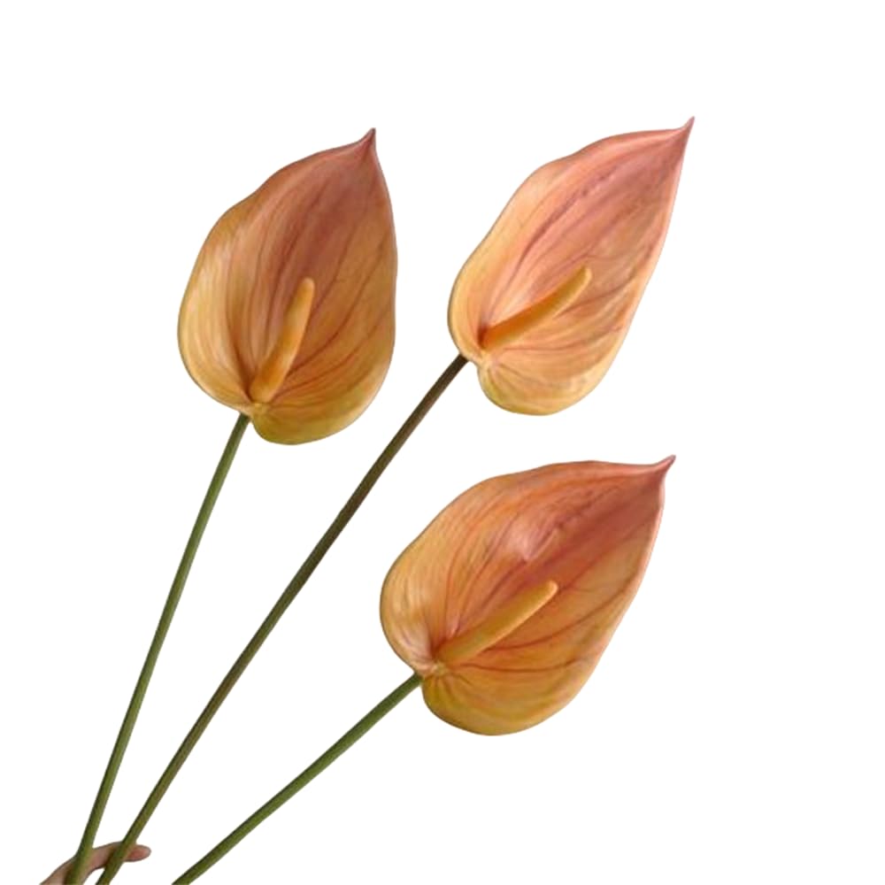 Corkwaw 3Pcs Artificial Anthurium Lily Flowers for Home Decor Dining Table Centerpiece Prom Party Decor (Orange)