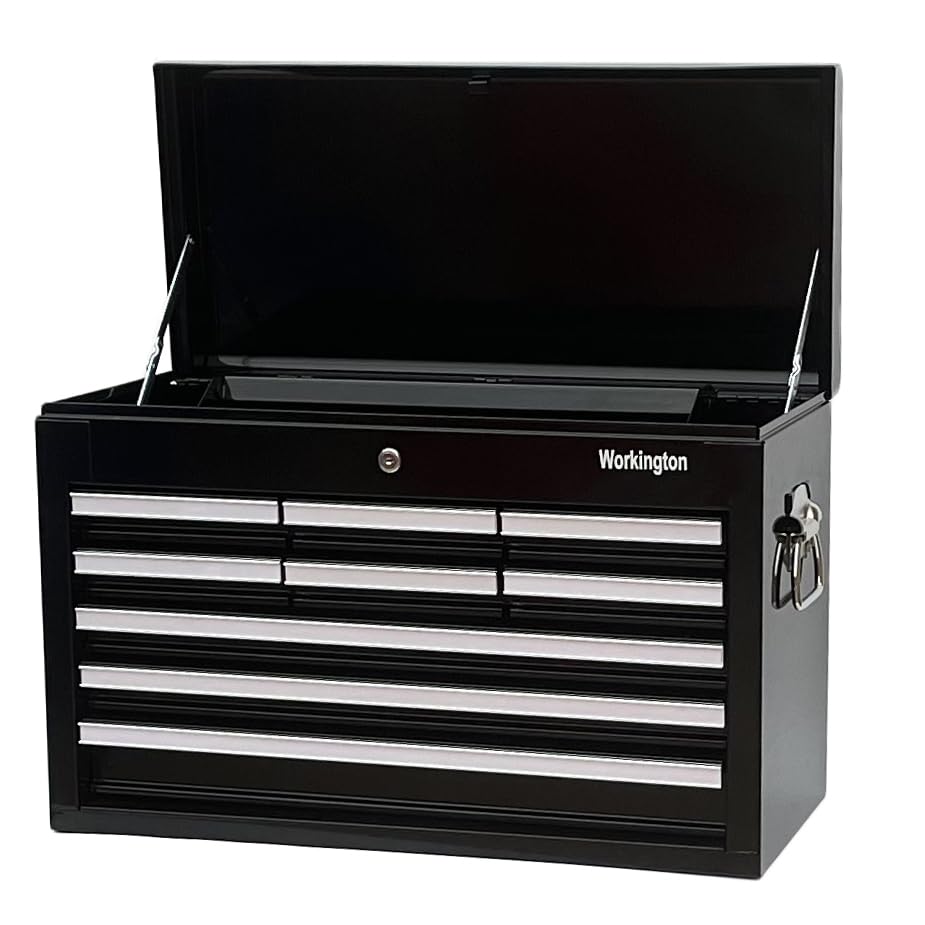 Workington Professional Industrial Portable Metal Tool Chest with 9 Drawers, 26" 9-Drawer Tool Chest Cabinet with Ball Bearing Drawer Slides, Steel Tool Storage Box Organizer 4016 Black