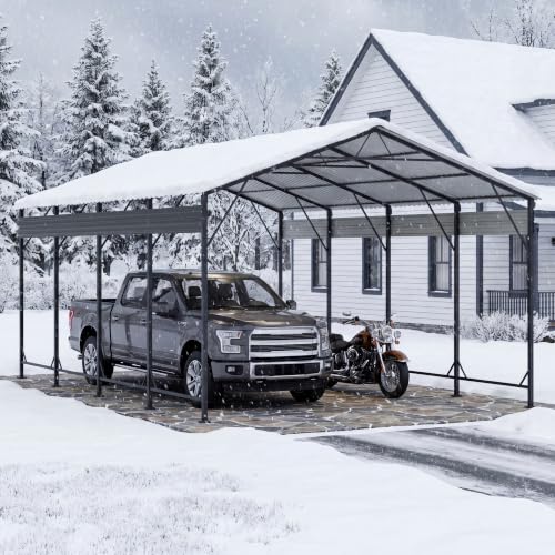 Image of Greesum 12x20FT Heavy Duty Metal Carport with Side Support Rods, Gray