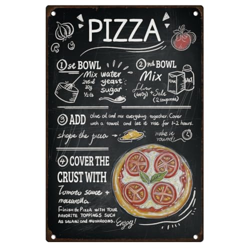 DOODLREAM Blechschild Schritte zur Pizzaherstellung Vintage Wanddeko Retro...
