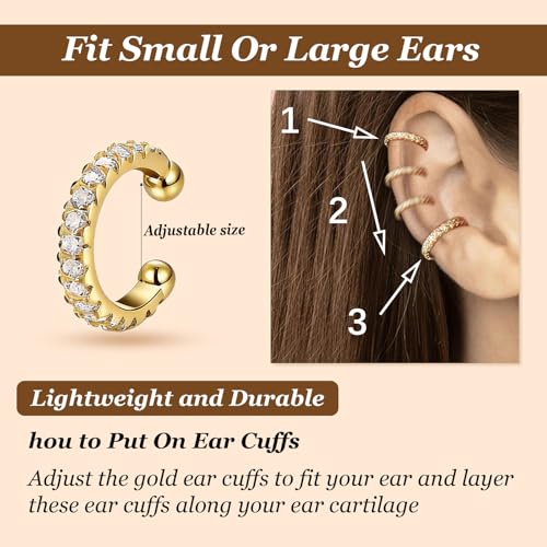 Image of Ear Cuffs Non Piercing 14K Gold Plated Ear Cuff Earrings for Women Trendy Clip on Cartilage Earring Stacks Non Pierced Adjustable Fake Earrings Set Jewelry Christmas Gift 2026 Stocking Stuffers