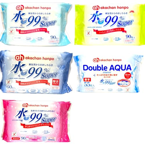 【お試し5種セット】赤ちゃん本舗 アカチャンホンポ Super 新生児からのおしりふき 90枚×1個 + 厚手 60枚×1個 + 手口まわりウェットティッシュ 90枚×1個 + トイレに流せるおしりふき 90枚×1個 + 新生児からのおしりふき ダブルアクア 厚手 55枚×1個 おしりふき 水 純水 弱酸性 ヒアルロン酸配合のサムネイル