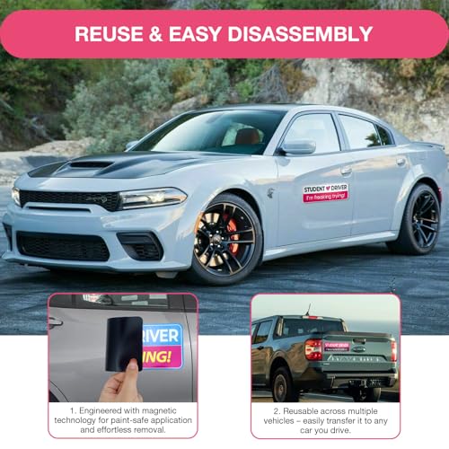 Image of 3PCS Student Driver Magnet for Car - Removable Student Driver Magnet, Novice Driver Safety Signs, Reusable Reflective Bumper Sticker for New Drivers, Teen & Learner Permit Accessories