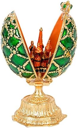 QIFU-Hand Painted Enameled Green Faberge Egg Style Decorative Hinged Jewelry Trinket Box Unique Gift For Home Decor