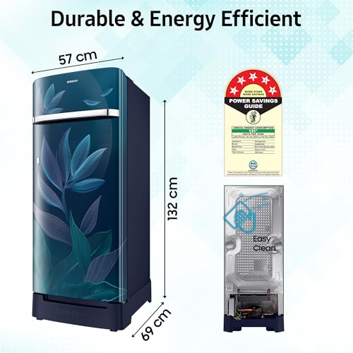 Samsung 189 L, 5 Star, Digital Inverter, Direct-Cool Single Door Refrigerator (RR21D2H259U/HL, Paradise Bloom Blue, Base Stand Drawer) - Image 4