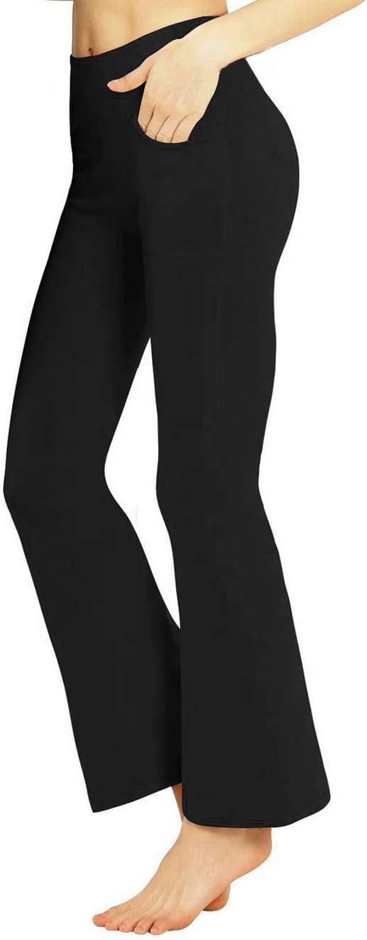 ChinFun Bootcut Wide Leg Yoga Pants with Pockets for Women Bootleg High Waist Workout Tummy Control Flare Work Pants