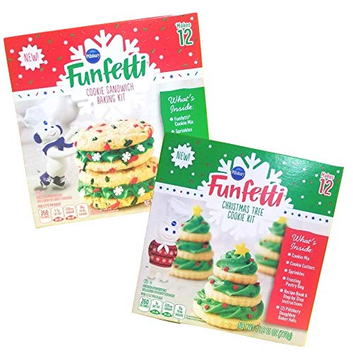 Funfetti Holiday Cookie Baking Kits, Makes 12 Christmas Trees and 12 Cookie Sandwiches with Frosting and Sprinkles