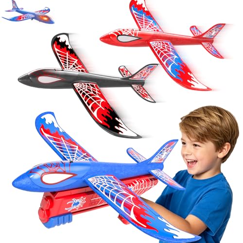 Doloowee Boys Toys for 3 4 5 6 Years Old 3 Foam Glider Planes with Launcher 2 flight mode Outdoor Garden Toys with Light Kids Gift 3 4 5 6 7 8 Years Old