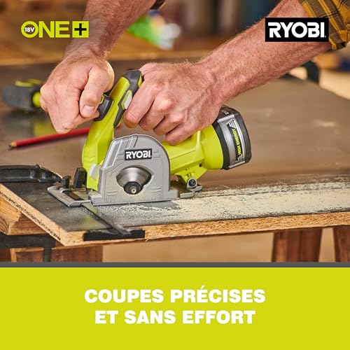 RYOBI - Scie multi-matériaux 18V - diam. 85 mm x 15 mm - 4 250 tr,min - Livrée avec 1 lame multi-matériaux, 1 lame carrelage, 1 guide parallèle et 1 buse d'aspiration - R18MMS-0