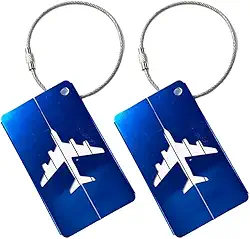 Kit c/ 2 Tags de Mala de Viagem com Alça de Aço, Identificador de Bagagem de Avião, Etiqueta de Identificação de Bagagem (Azul)