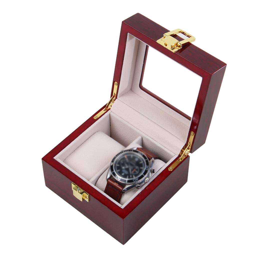 ANVLOJRIH 2-Slot Watch Display Storage Box Showcase Organiser Wooden Soft Flocking Lining Interior with 2 Cushions Metal Clasp Closure Showcase Organiser with Glass Top