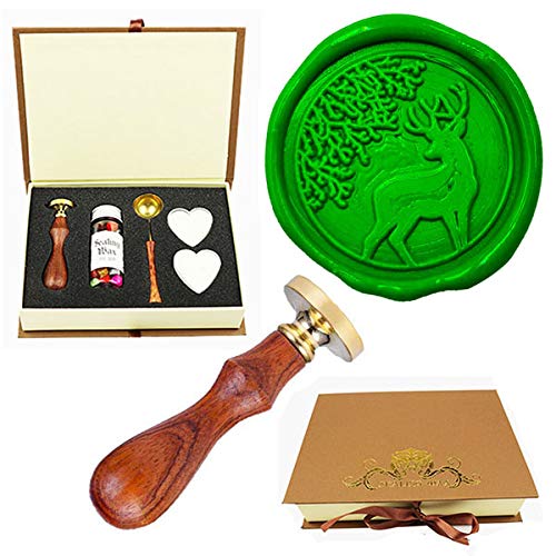 Deer Christmas Wax Seal Stamp,YGHM Natural Rosewood Handle Sealing Wax Stamp Kit Gift Box Wine Package Wedding Invitations Card Envelope Vintage Seal Stamp