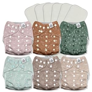 Mama Koala 3.0 Pocket Cloth Diapers for Babies with AWJ Lining, 6 Pack with 6 5-Layer Natural Cloth Diaper Inserts – Reusable and Washable Pocket Diapers(A-My Warm Heart)