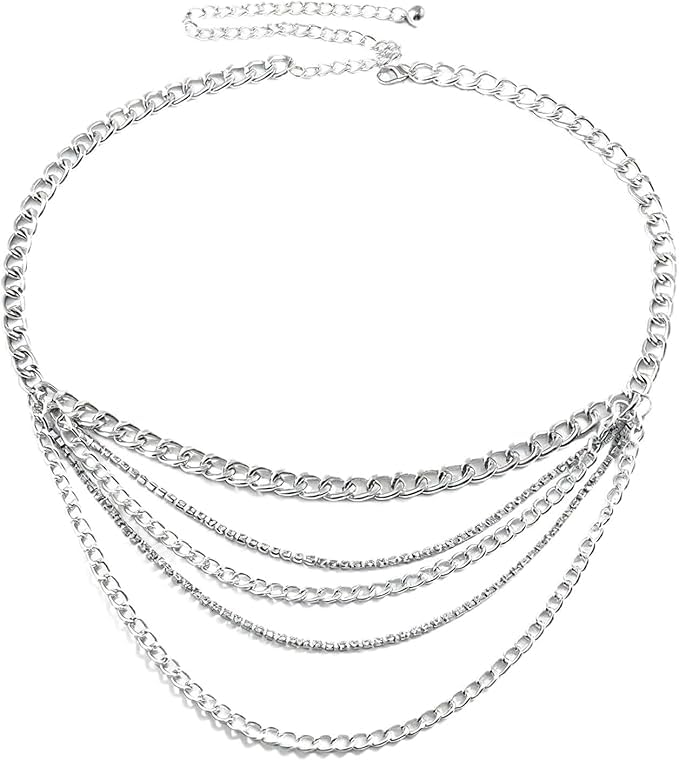 Multilayer Sparkly Bohemian Waist Chain Belt - Adjustab Lelayered Rhinestone Chain Belt for Women-image-14