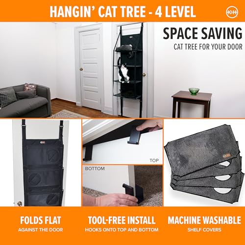 K&H Door Cat Tree, Over the Door Cat Furniture - Gray, Fits Doors <80in H - Image 4