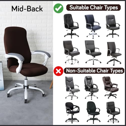Image of HOKIPO 'SereneSolids' 140 GSM Office Chair Cover for Desk Chair (Mid-Back) - Stretchable Fabric, Washable, Durable & Anti-Slip - Fits Mid-Back Office Chairs, Coffee (AR-5221-CFE-M)