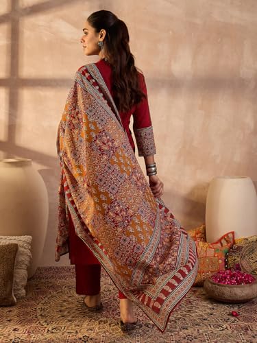 Image of INDO ERA Women's Straight Pure Cotton Floral Self Design Kurta & Pant With Dupatta Set | Kurta Sets For Woman