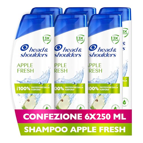 Head & Shoulders Apple Fresh Shampoo Antiforfora 250ml Formato Convenienza X6. Uso Quotidiano. Fino al 100% Protezione dalla Forfora, Clinicamente Testato. Per Tutti i Tipi di Cute e Capelli