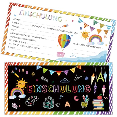 Lemicin 25 Stück Einschulung Einladungskarten mit Umschlägen zum Schulanfang Schulstart für Kinder Junge Mädchen