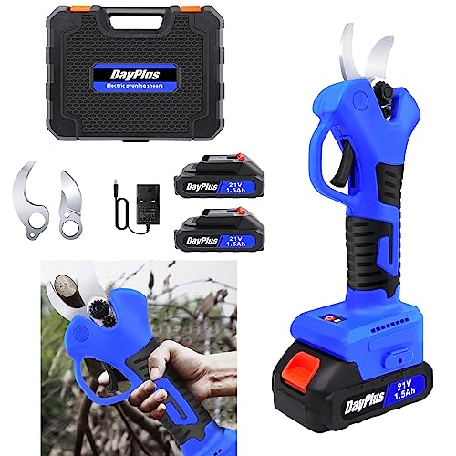 Tijeras de podar eléctricas con batería, 25 mm, 2 unidades de batería de 1,5 Ah, 2600 tiempos de corte, tijeras de podar a batería para podar trabajos de jardinería