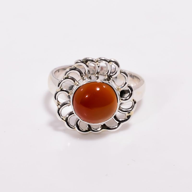 Bague argent 925 véritable et cornaline ronde style ethnique - 3