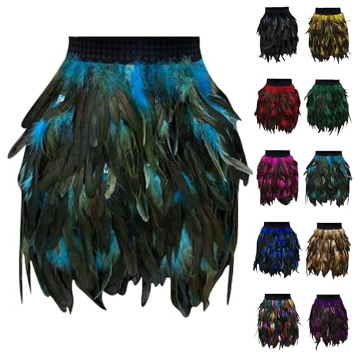 Federrock Damen Schwarz, Federrock Karneval Pfau Kostüm Pfauenfedern Feder Rock Federkleid Fasching Tutu Festival Outfit Kurz Tüllrock Festliche...