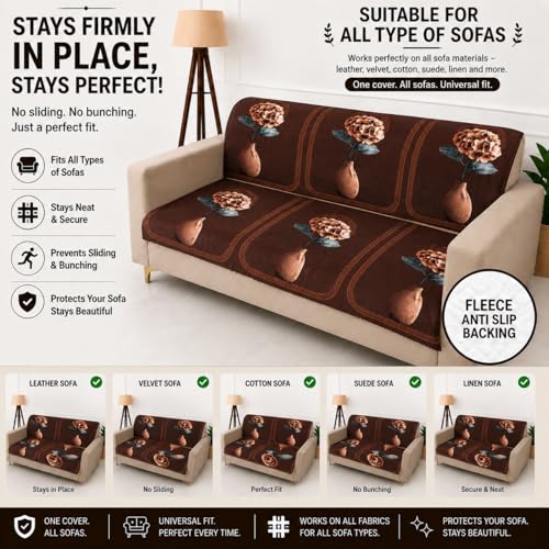 Image of Homerz Premium 'Luxe Series' Holland Velvet Sofa Cover | Smooth Finish | Anti-Skid Fleece Backing | Soft Touch Couch Protector for Living Room (Vase, 7 (3+2+2) Seater, Seat Cover with Backrest)